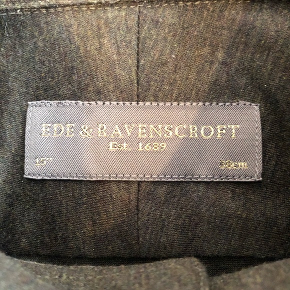 Ede & Ravenscroft Brushed Cotton Olive Green Dress Shirt, Size 15 x 38, with Bag - Picture 4 of 10